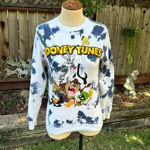 Warner Bros Looney Tunes Graphic Tie Dye Sweatshirt White Women's Size XS